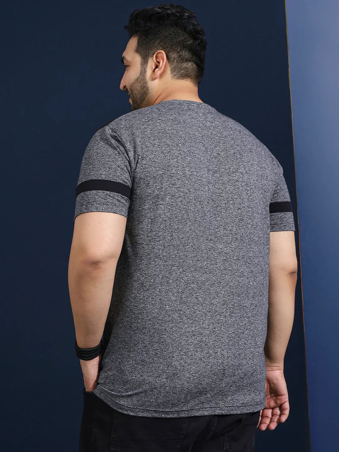 Men Plus Size Loomia Striped Grey Round Neck Tshirt - Image 6