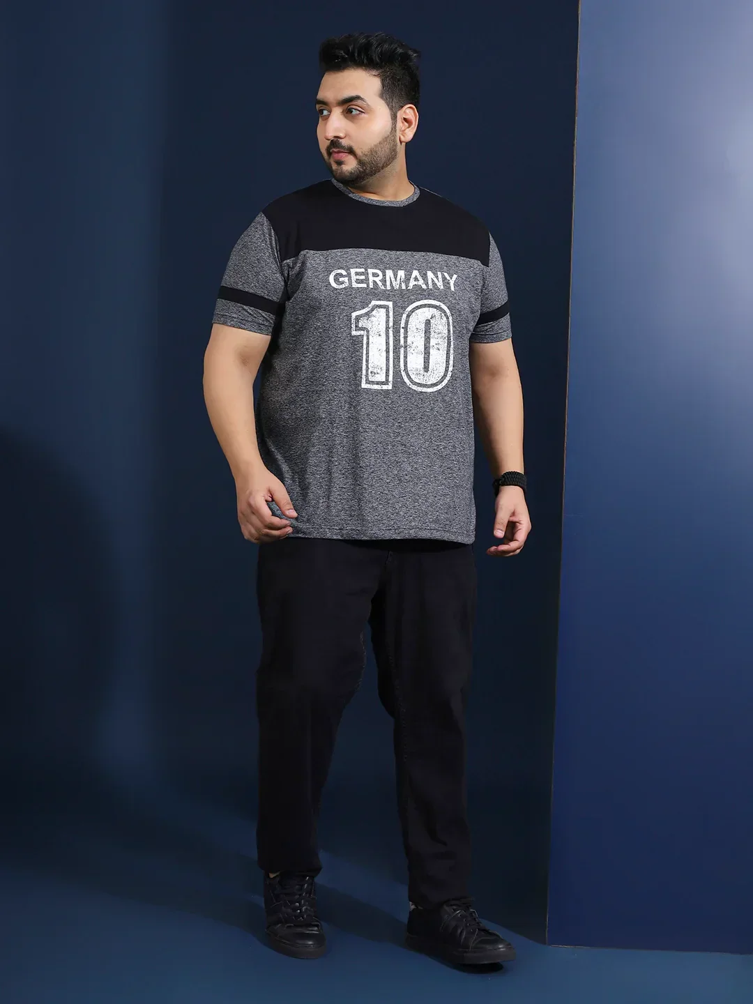 Men Plus Size Loomia Striped Grey Round Neck Tshirt - Image 8
