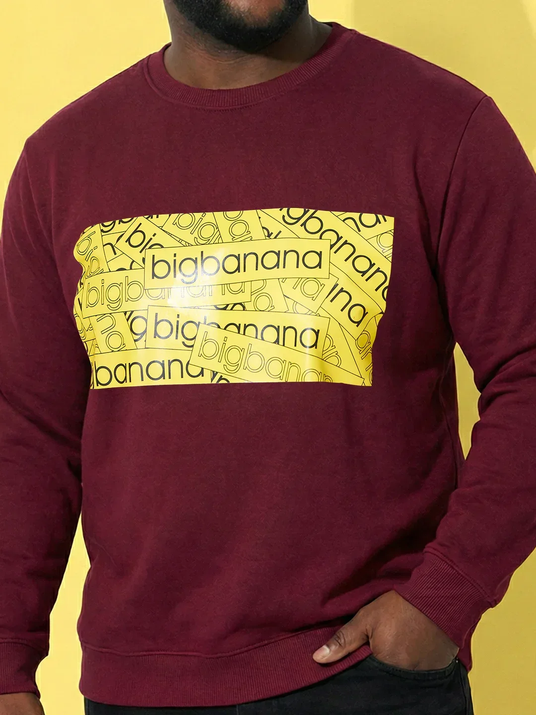 Men Plus Size Looper Maroon Printed Sweatshirt - Image 4