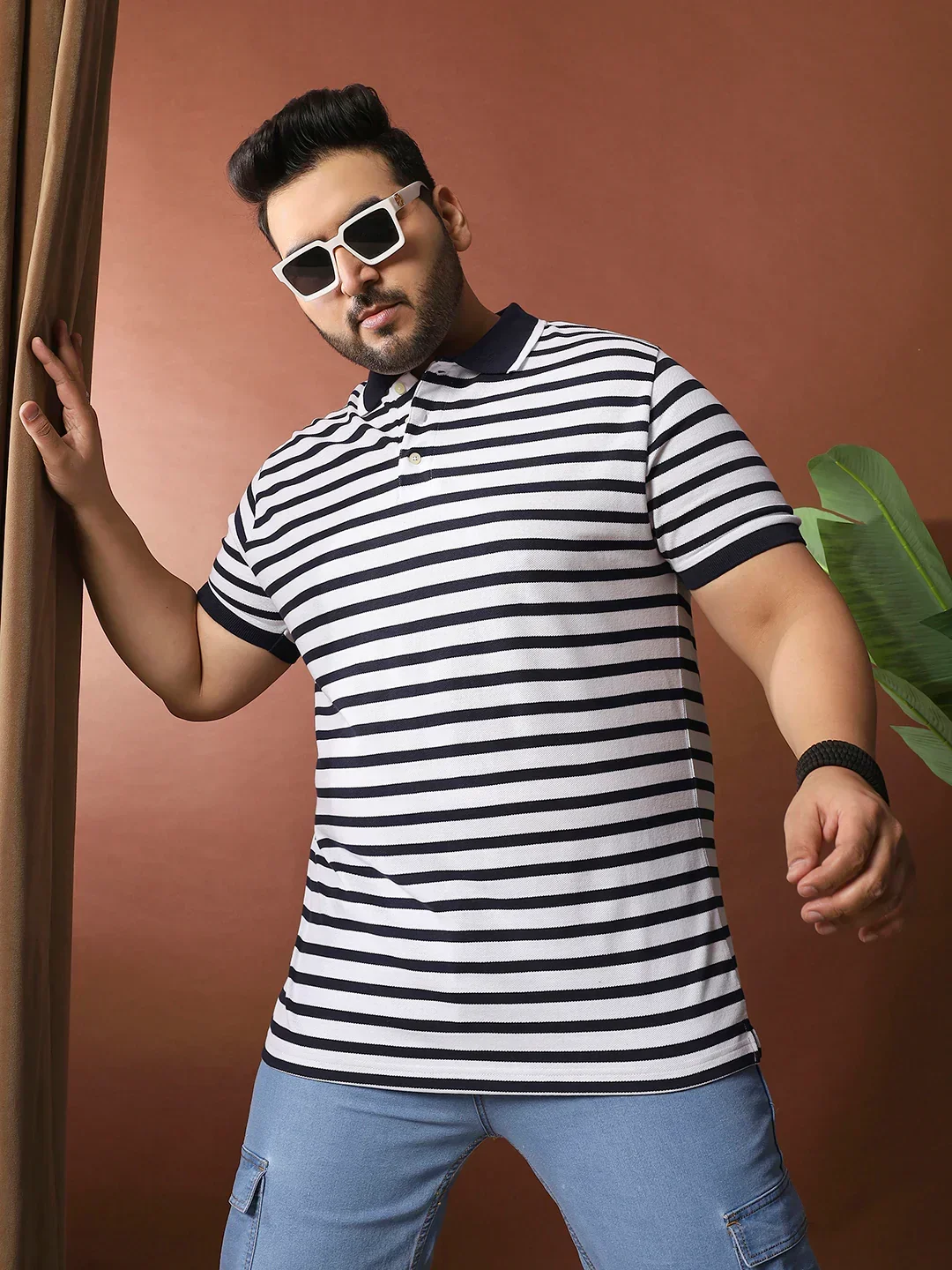 Men Plus Size Luxore Striped Multi Polo Tshirt