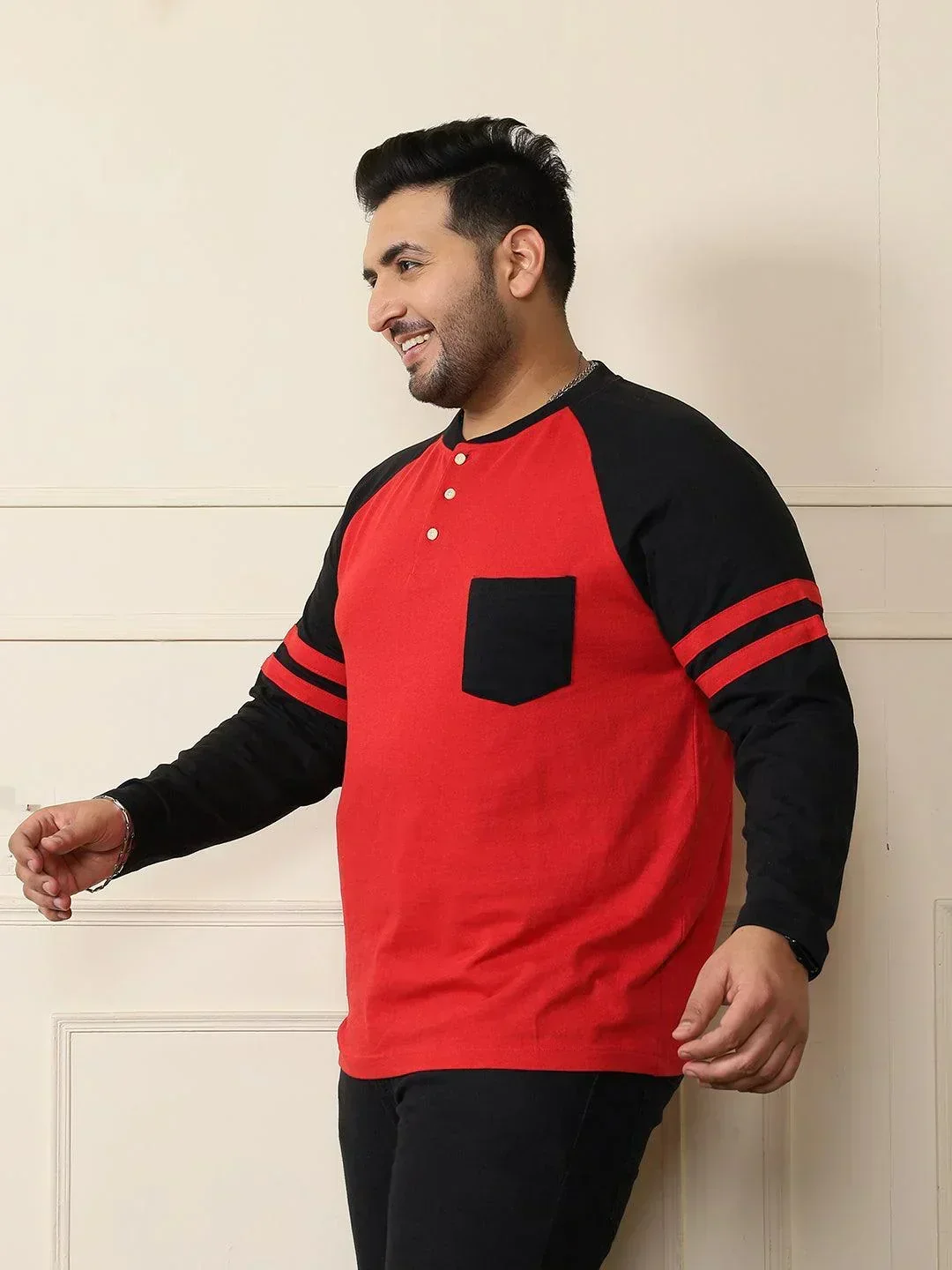 Men Plus Size Maje Colorblock Henley Tshirt - Image 3