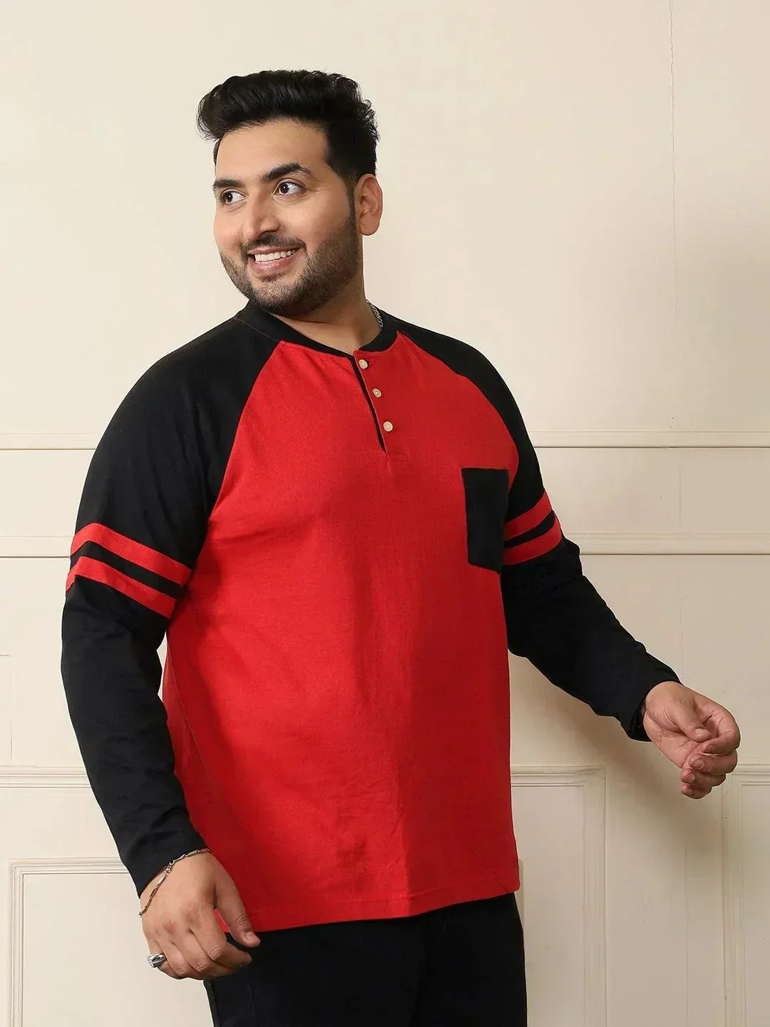 Men Plus Size Maje Colorblock Henley Tshirt - Image 4