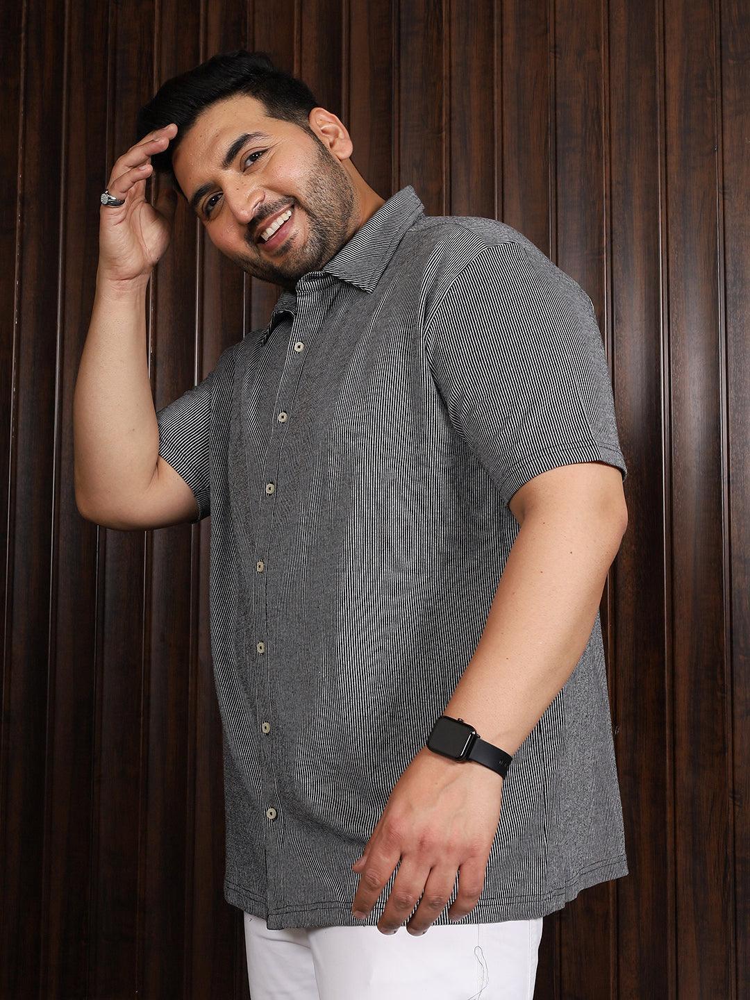 Men Plus Size Manila-Grey Striped Shirt