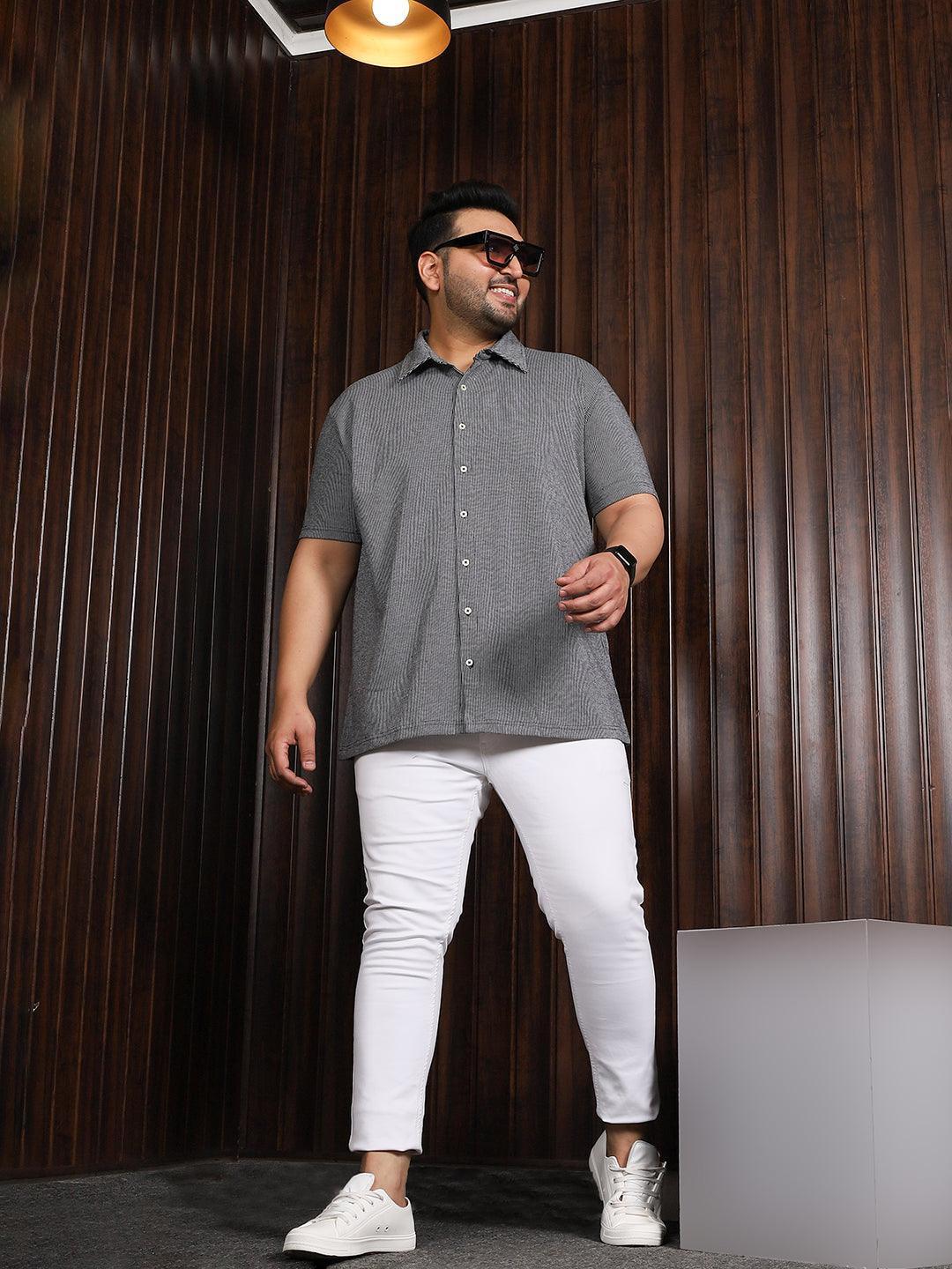 Men Plus Size Manila-Grey Striped Shirt - Image 2