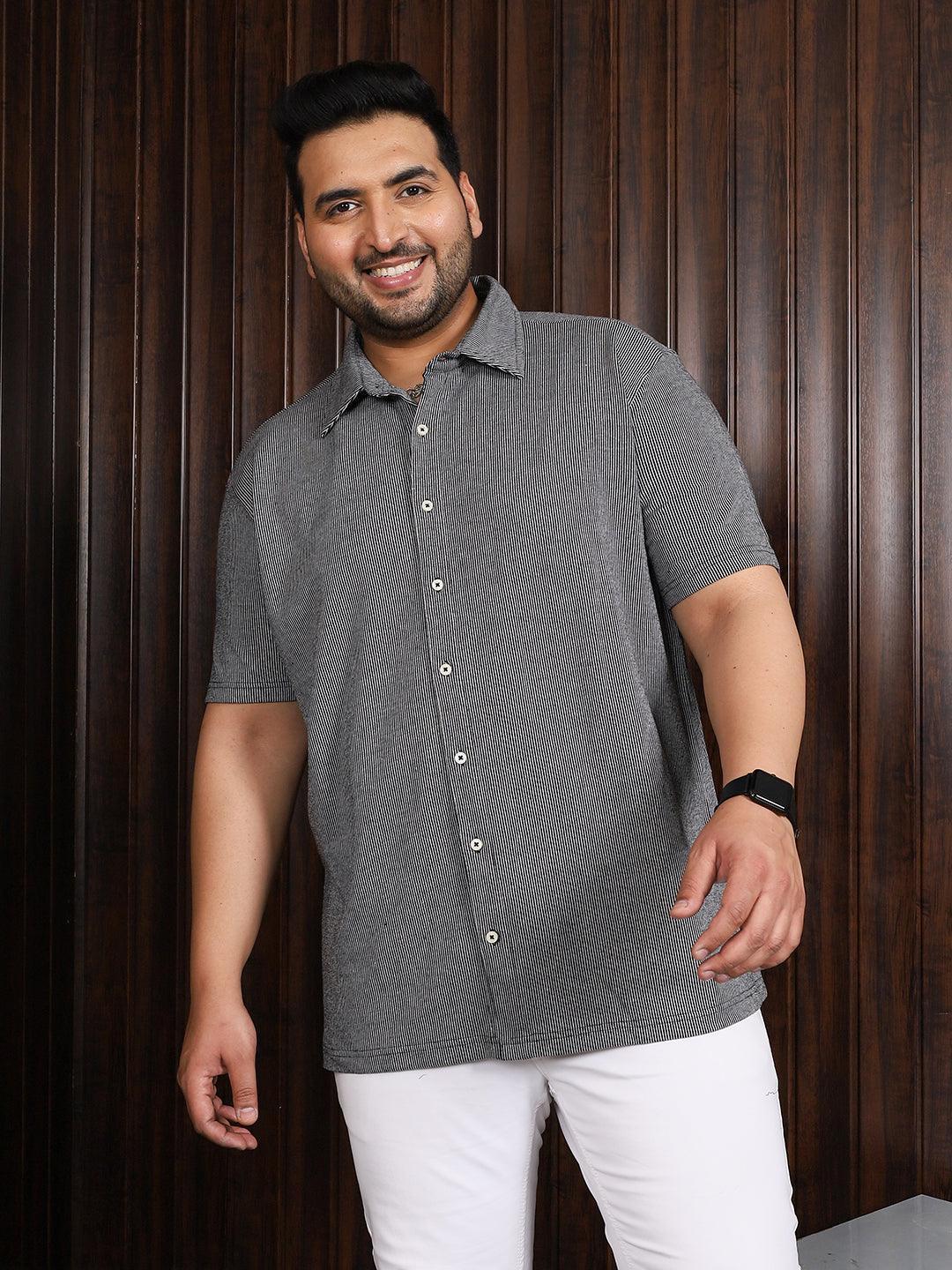 Men Plus Size Manila-Grey Striped Shirt - Image 3