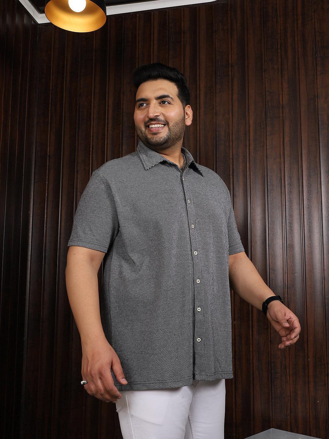 Men Plus Size Manila-Grey Striped Shirt - Image 4