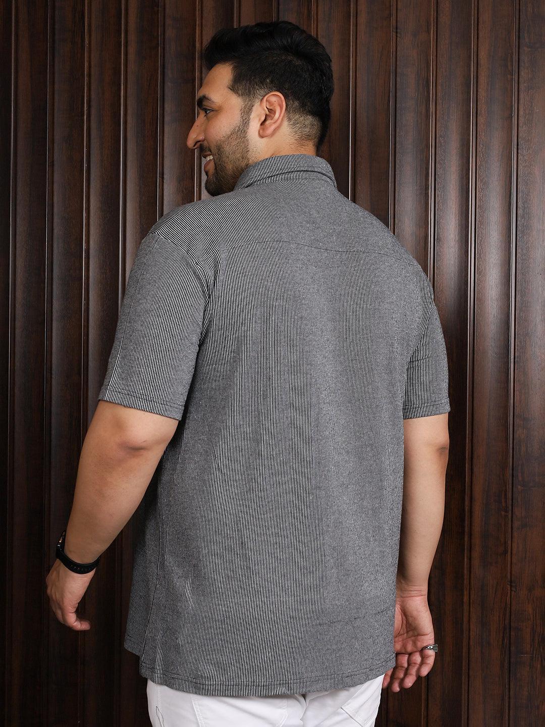 Men Plus Size Manila-Grey Striped Shirt - Image 5