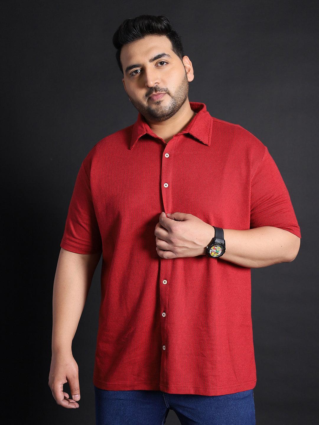Men Plus Size Manila-Maroon Striped Shirt - Image 2