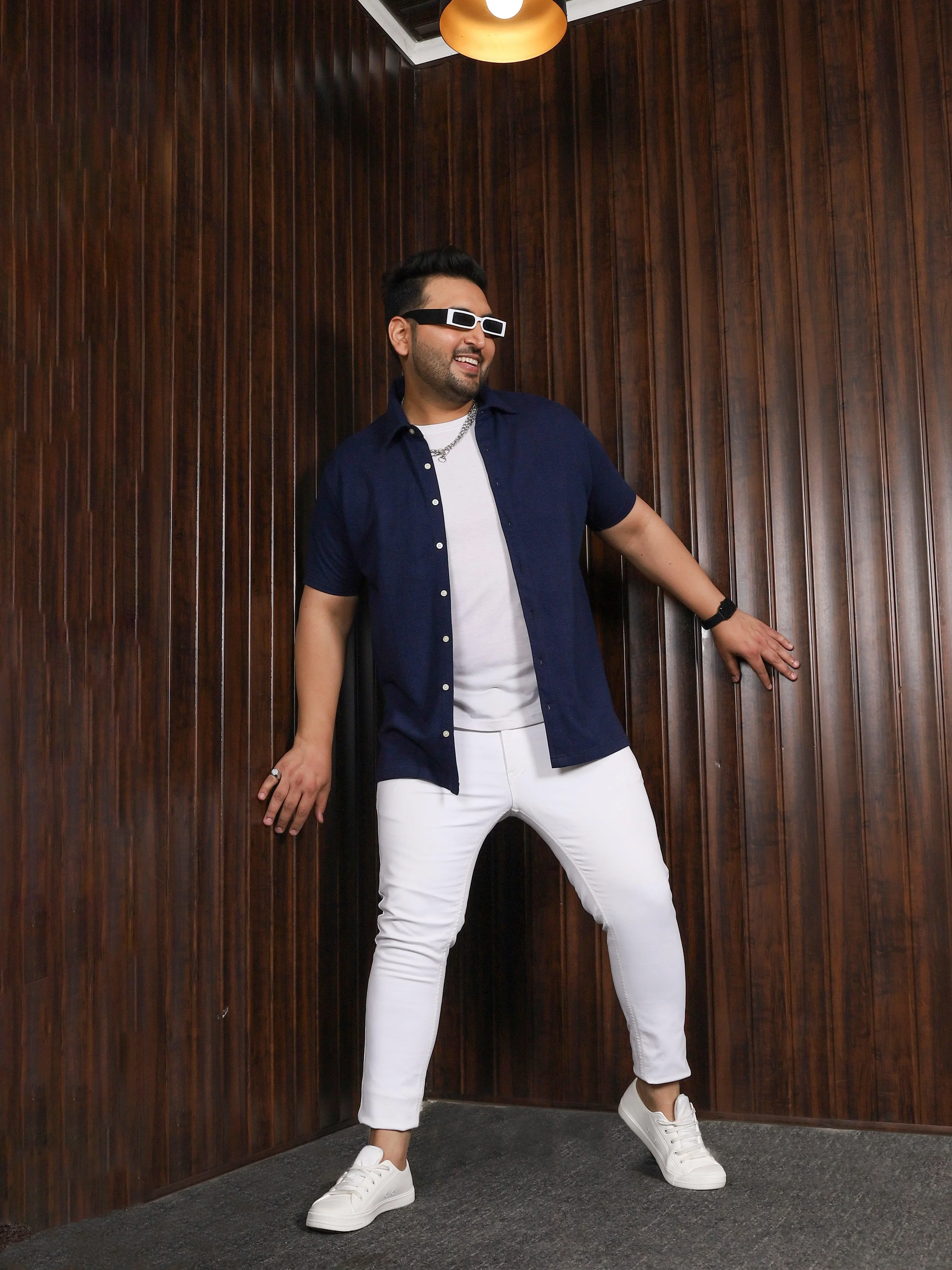 Men Plus Size Manila-Navy Striped Shirt - Image 2