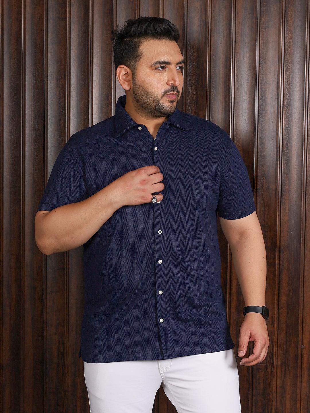 Men Plus Size Manila-Navy Striped Shirt - Image 3