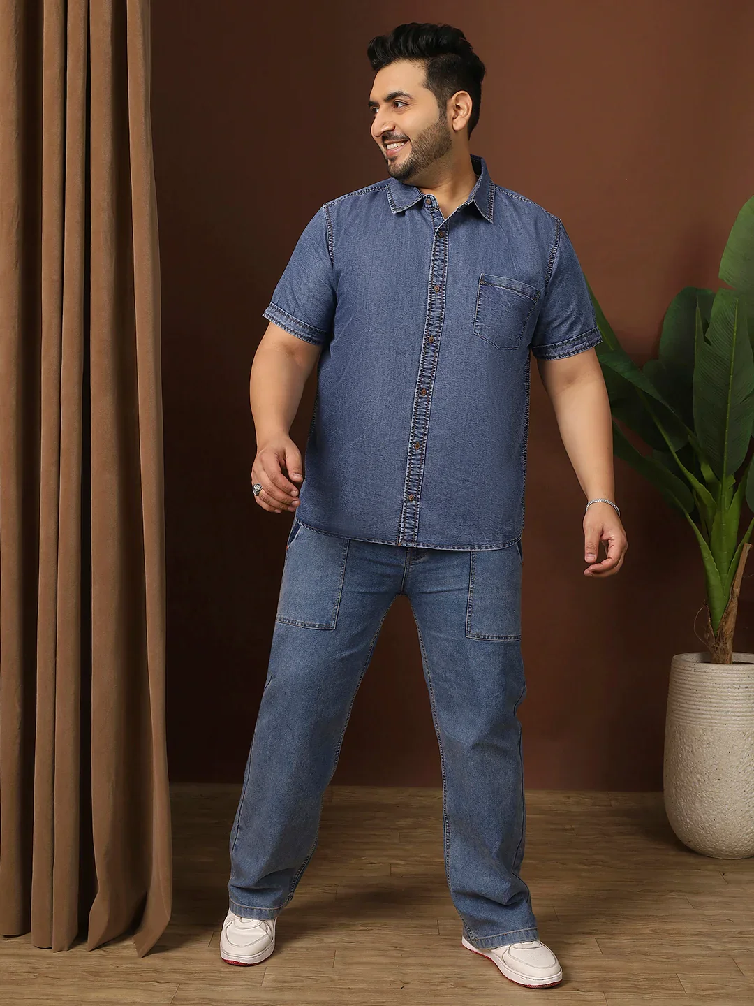 Men Plus Size Maricova Blue Solid Casual Shirt - Image 3