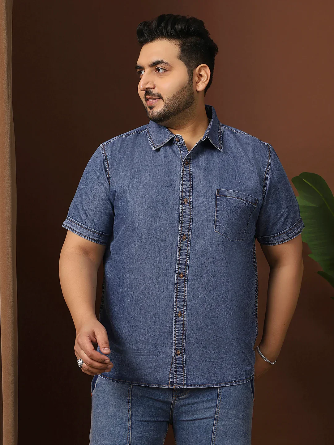 Men Plus Size Maricova Blue Solid Casual Shirt - Image 4