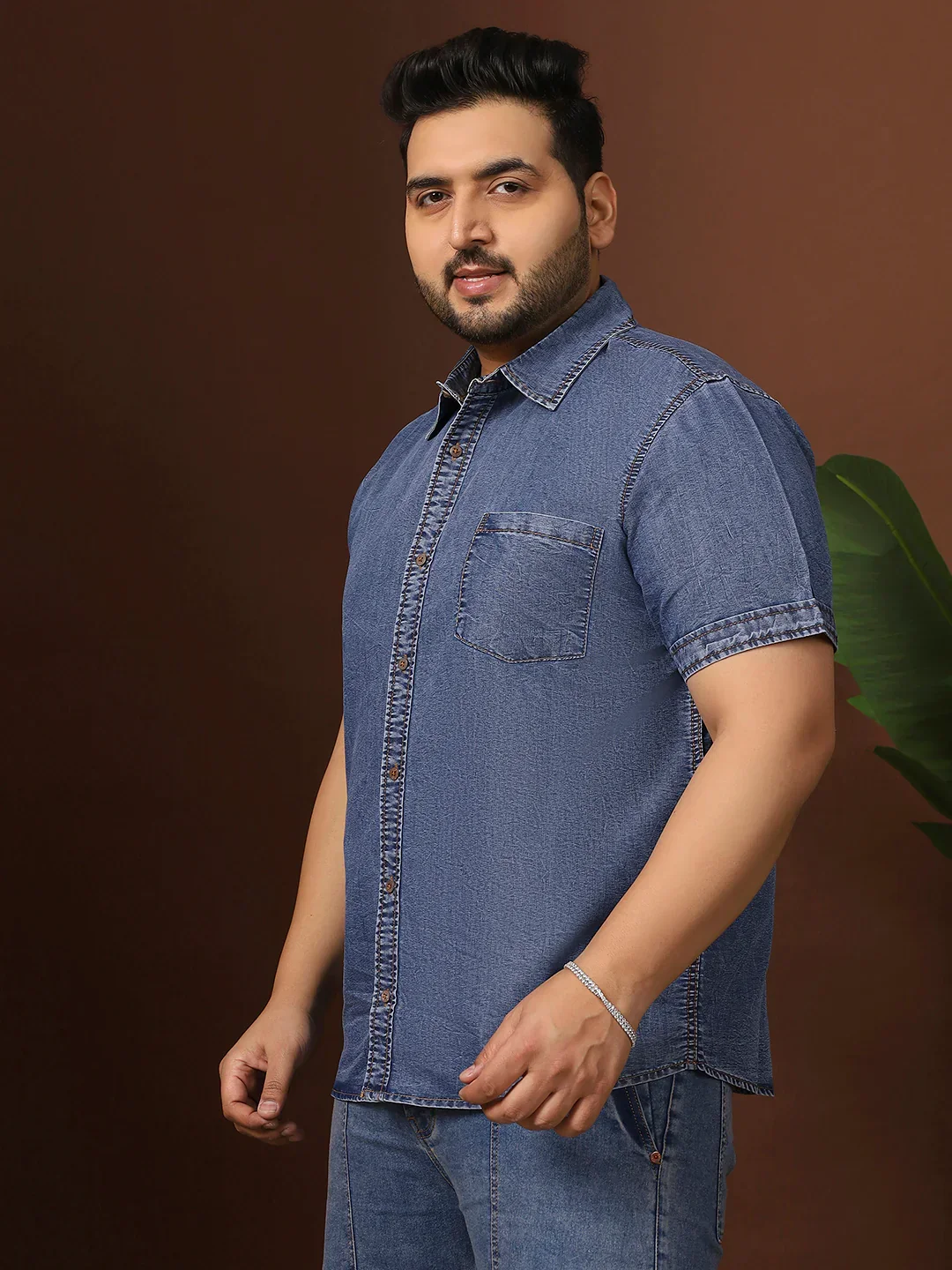 Men Plus Size Maricova Blue Solid Casual Shirt - Image 5