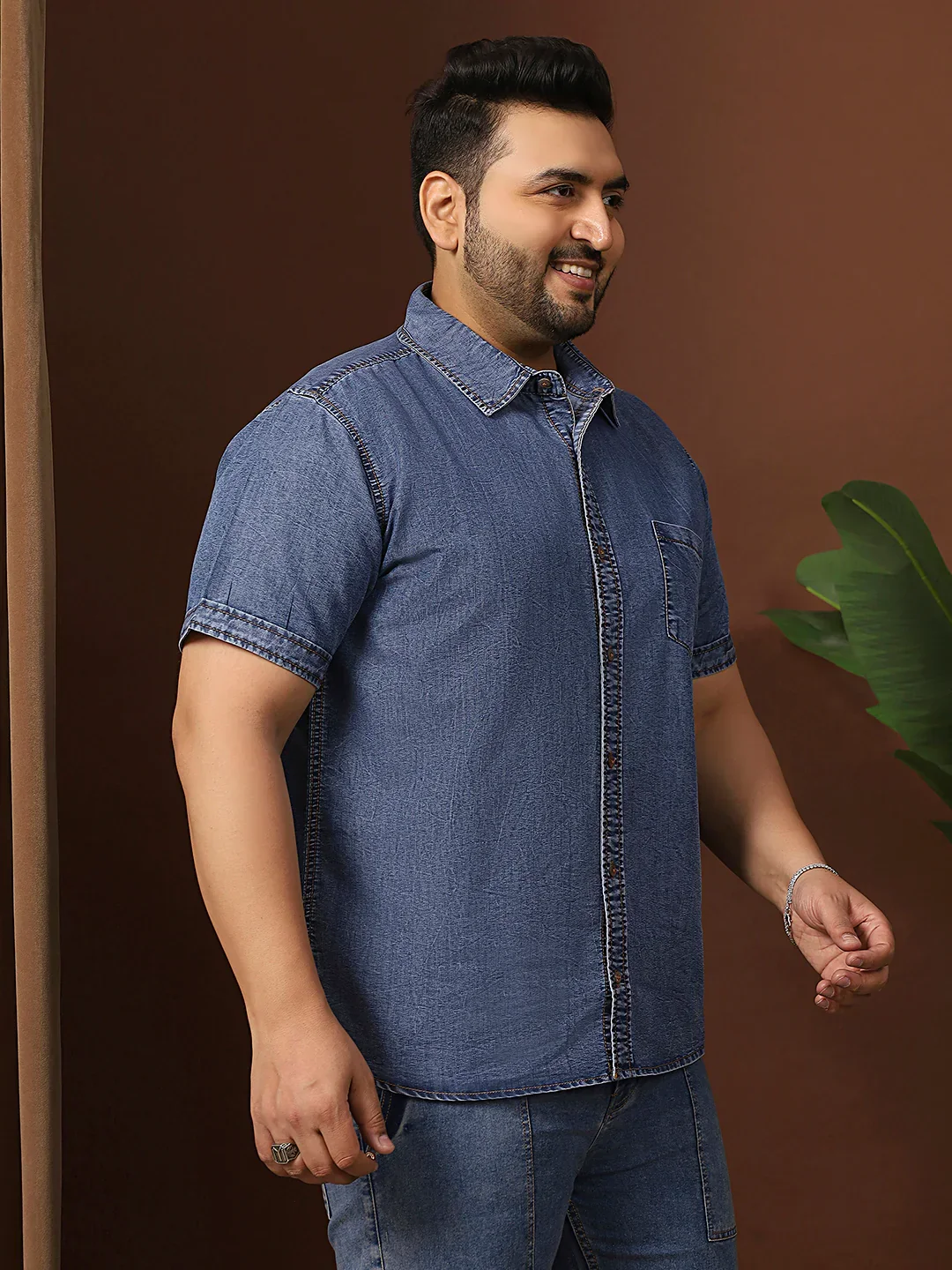 Men Plus Size Maricova Blue Solid Casual Shirt - Image 6