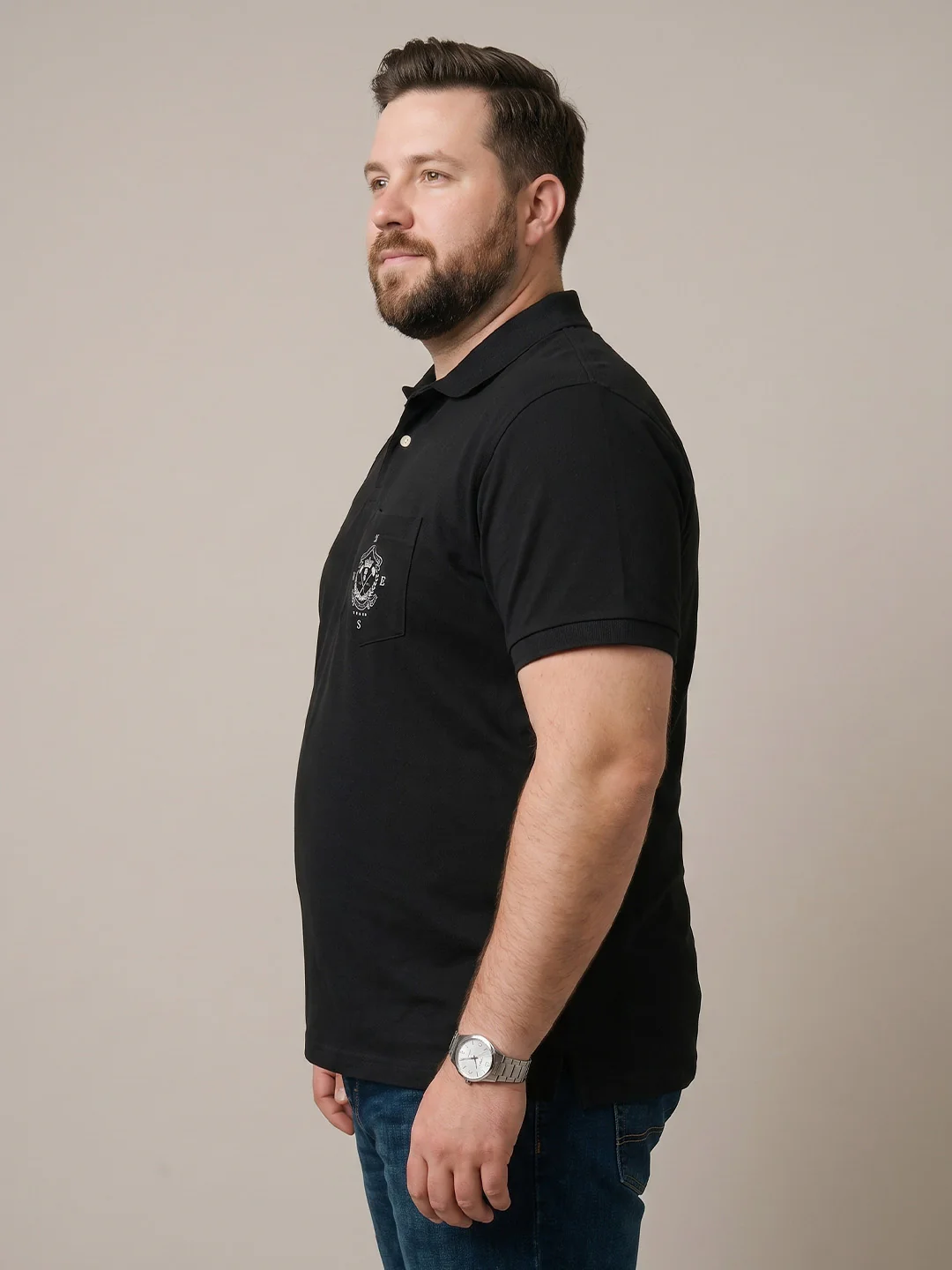 Men Plus Size Marine Black Printed Polo - Image 2