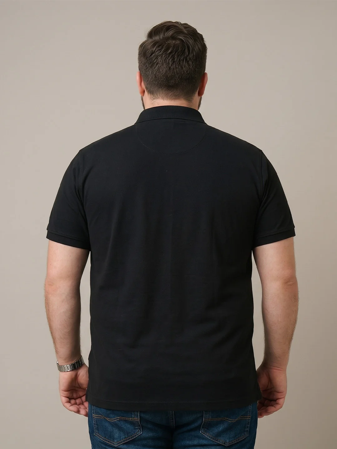 Men Plus Size Marine Black Printed Polo - Image 3