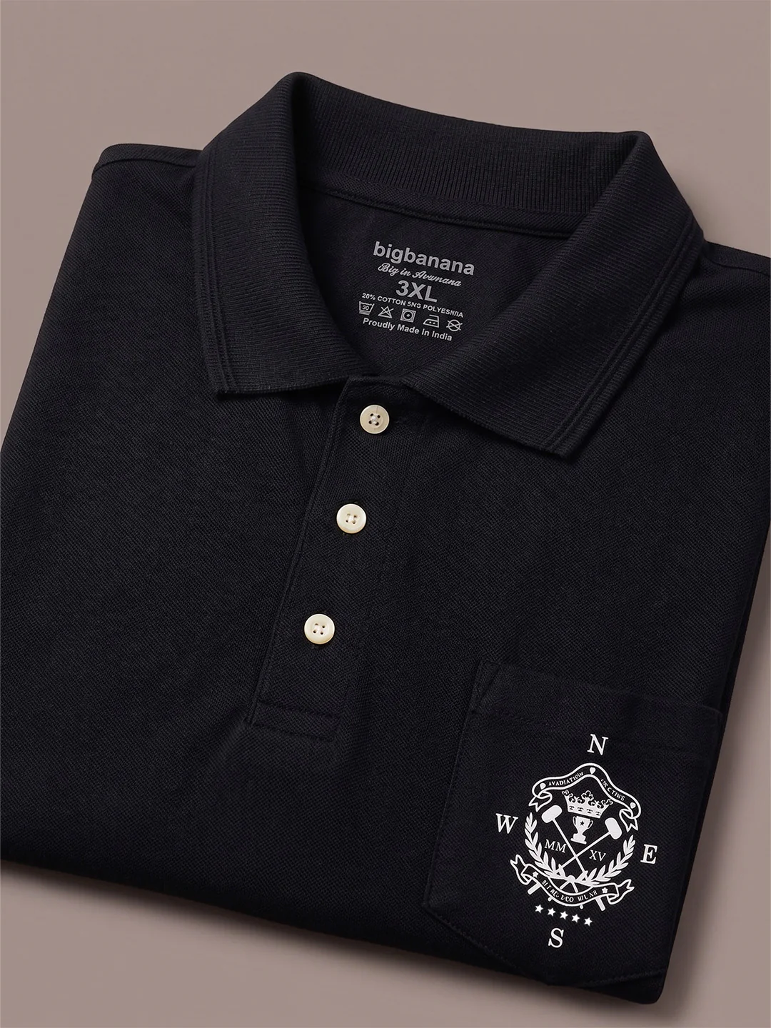 Men Plus Size Marine Black Printed Polo - Image 4