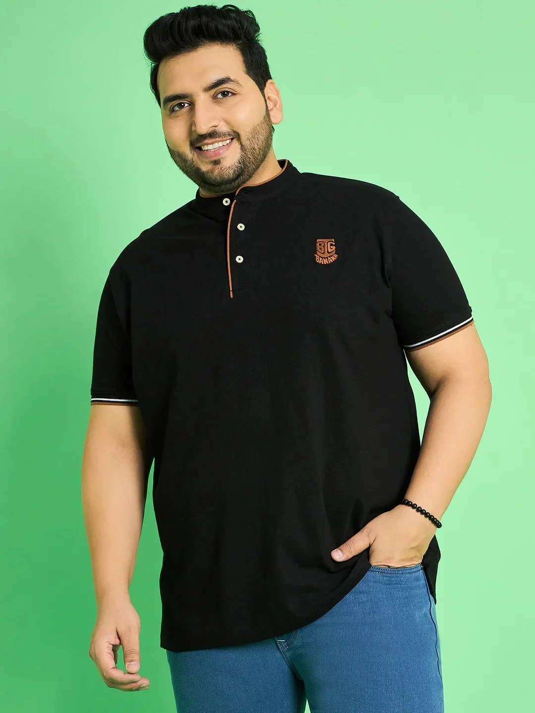 Men Plus Size Mave Solid Henley Tshirt - Image 3