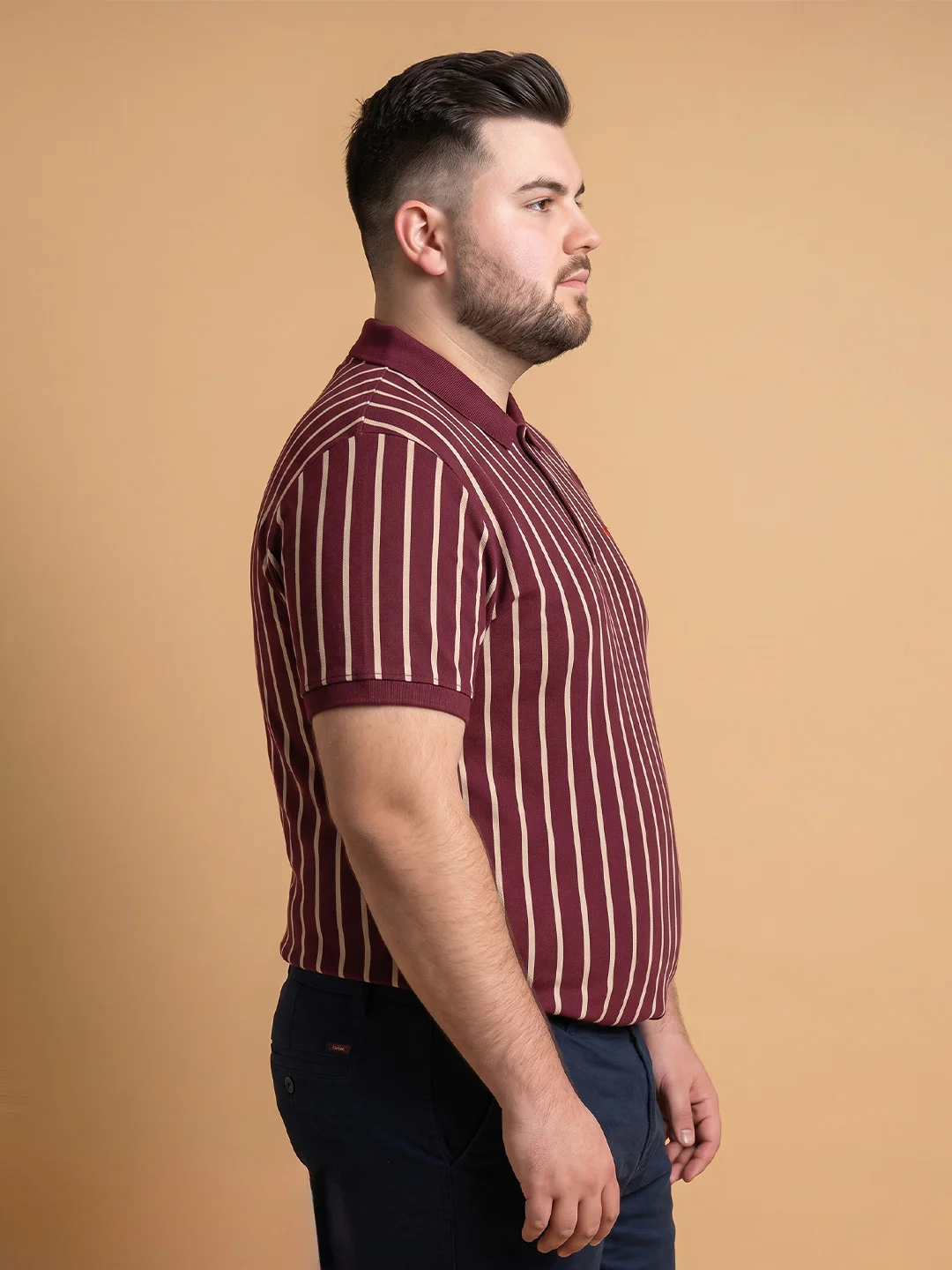 Men Plus Size Merlot Multi Striped Polo - Image 2