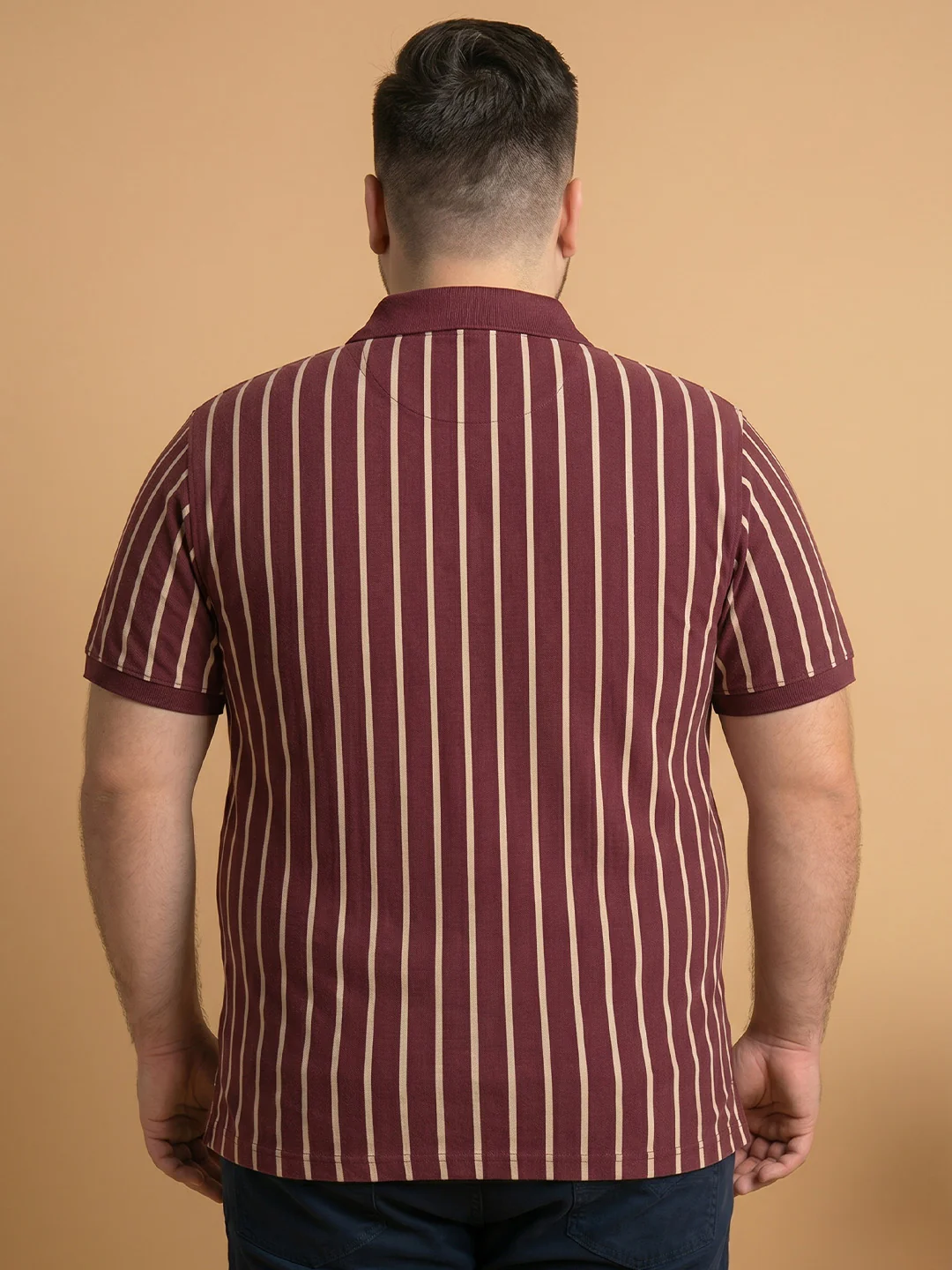 Men Plus Size Merlot Multi Striped Polo - Image 3