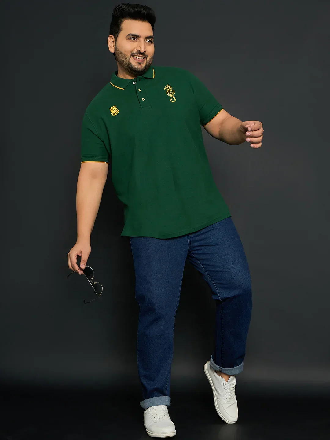 Men Plus Size Merredin-Green Solid Polo Tshirt