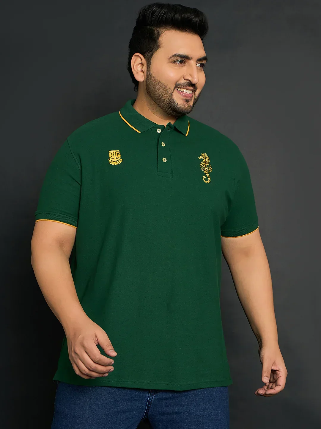 Men Plus Size Merredin-Green Solid Polo Tshirt - Image 2