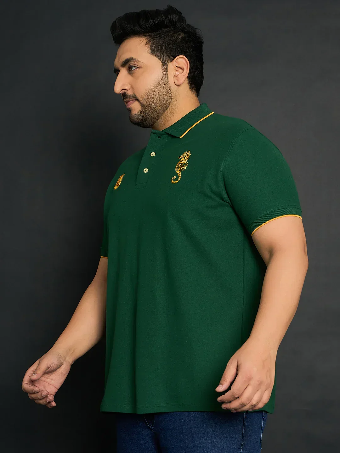 Men Plus Size Merredin-Green Solid Polo Tshirt - Image 3