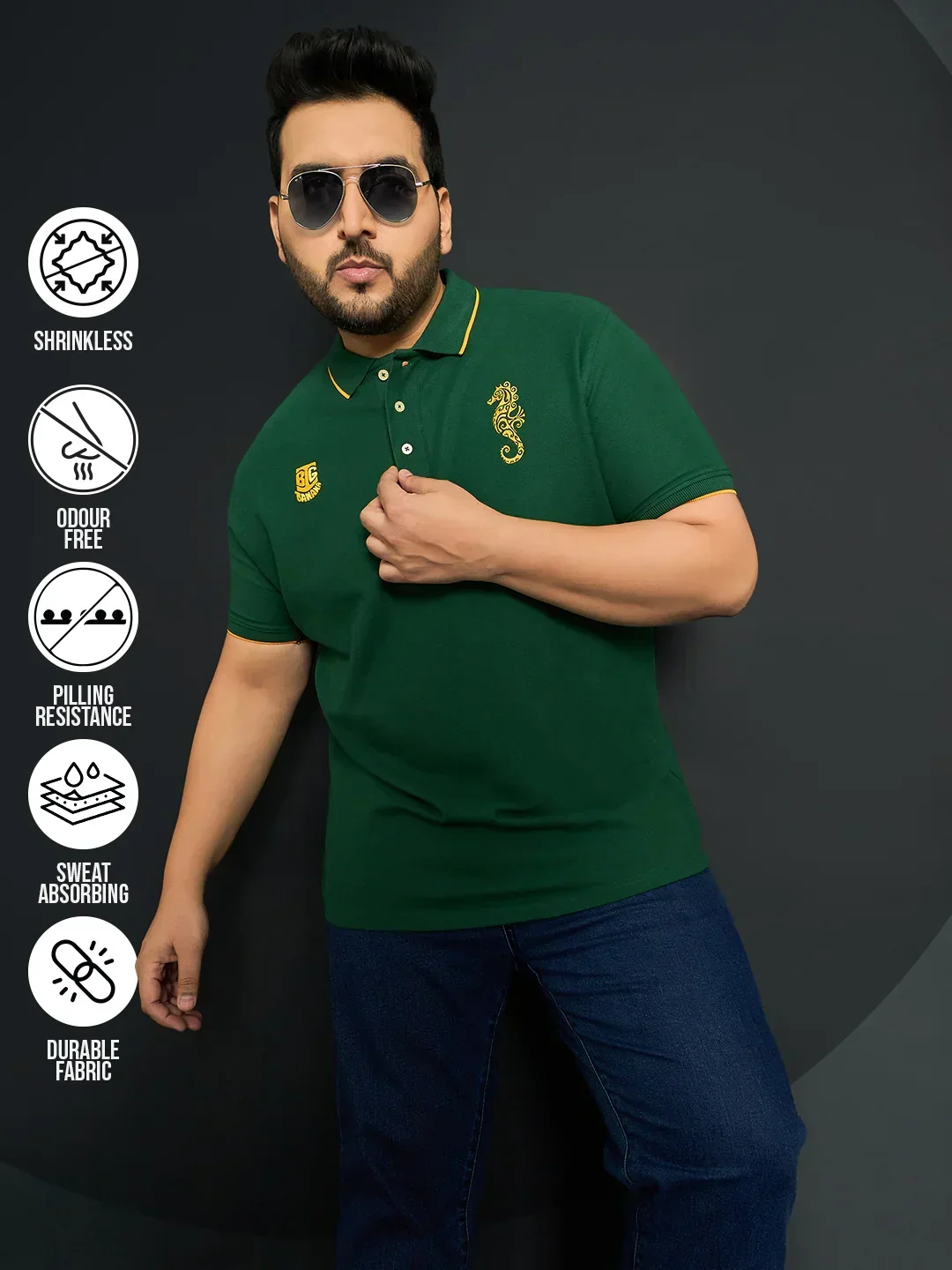 Men Plus Size Merredin-Green Solid Polo Tshirt - Image 7