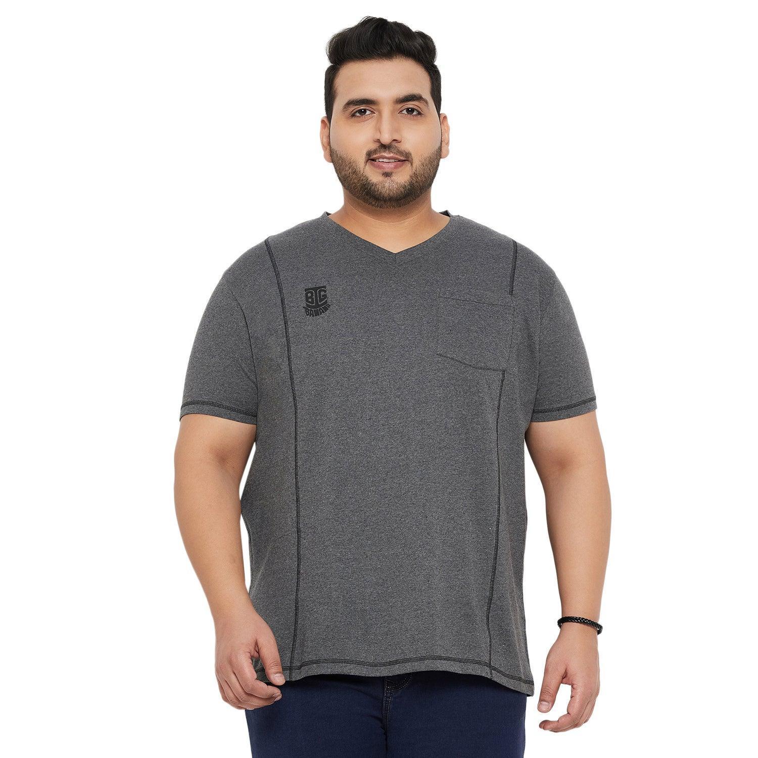 Men Plus Size Mettle Solid V-Neck Tshirt - Image 2