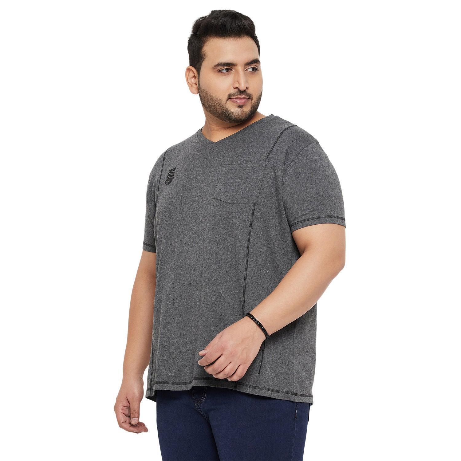 Men Plus Size Mettle Solid V-Neck Tshirt - Image 3