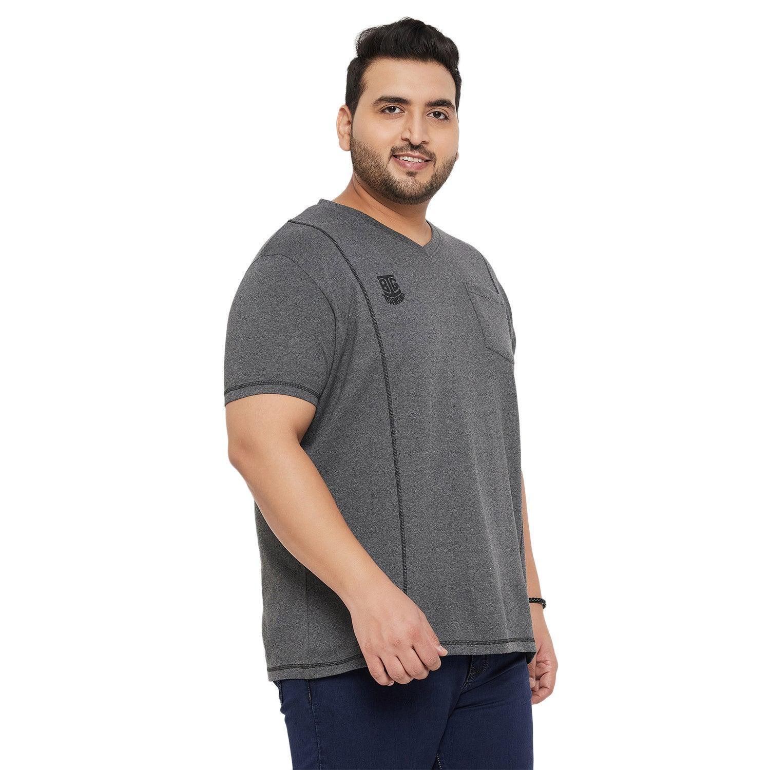 Men Plus Size Mettle Solid V-Neck Tshirt - Image 4