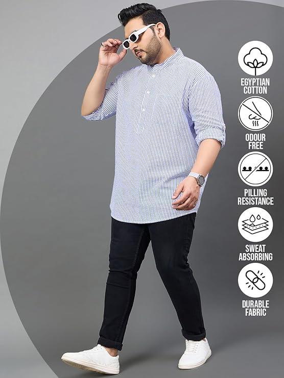 Men Plus Size Micah Striped Short Kurta - Image 2