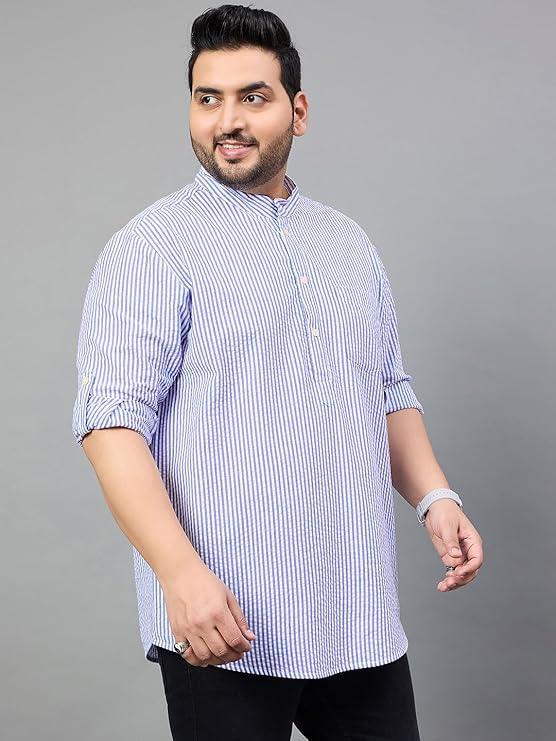 Men Plus Size Micah Striped Short Kurta - Image 3