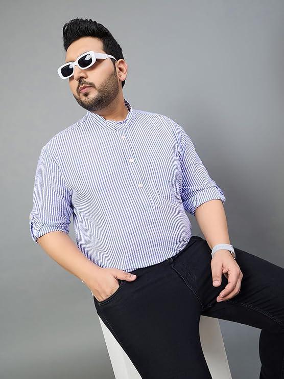 Men Plus Size Micah Striped Short Kurta - Image 6