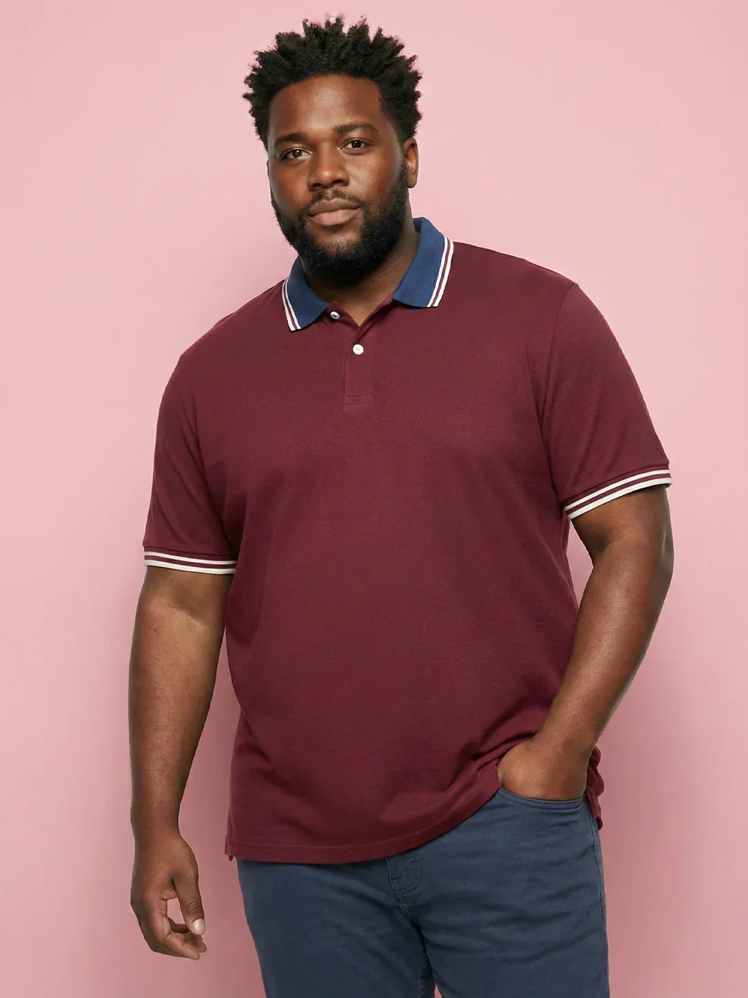 Men Plus Size Midgard-Maroon Solid Polo Tshirt - Image 3