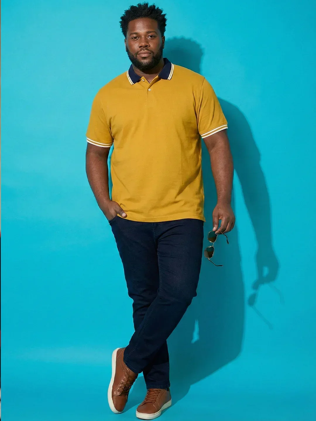 Men Plus Size Midgard-Yellow Solid Polo Tshirt - Image 8
