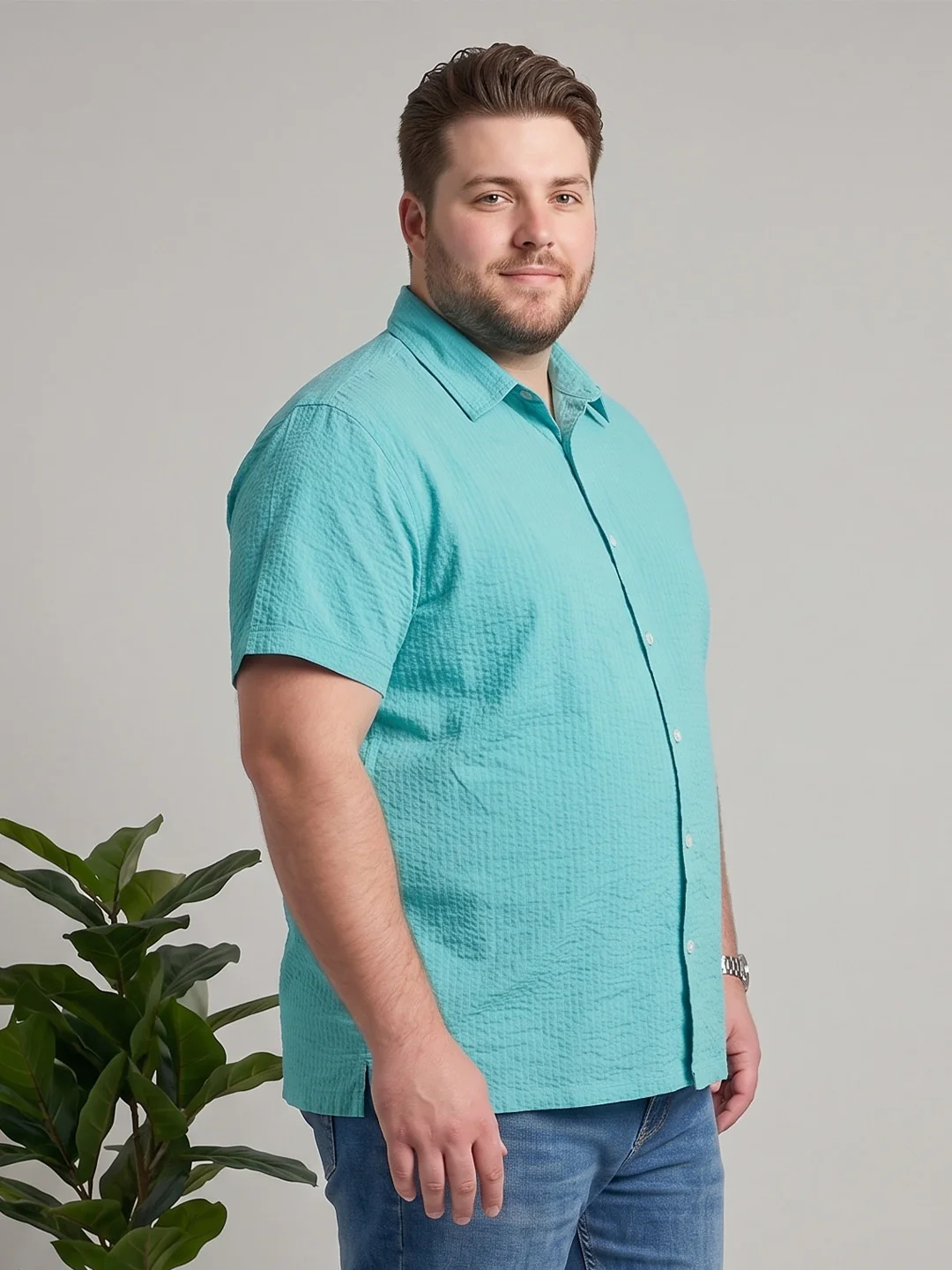 Men Plus Size Mintor Green Solid Shirts - Image 2