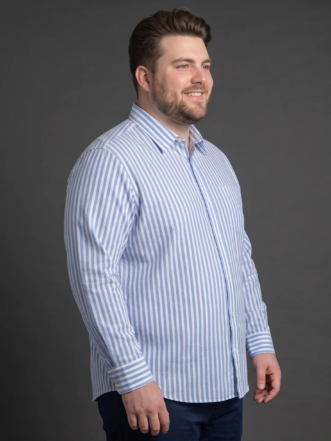 Men Plus Size Mirexo Sky Blue Striped Shirts - Image 2