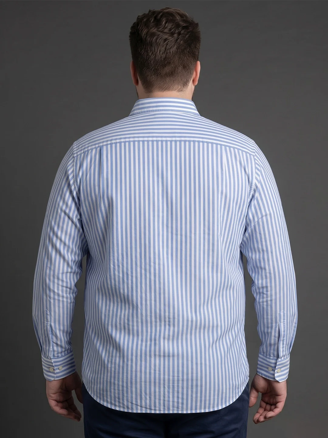 Men Plus Size Mirexo Sky Blue Striped Shirts - Image 3