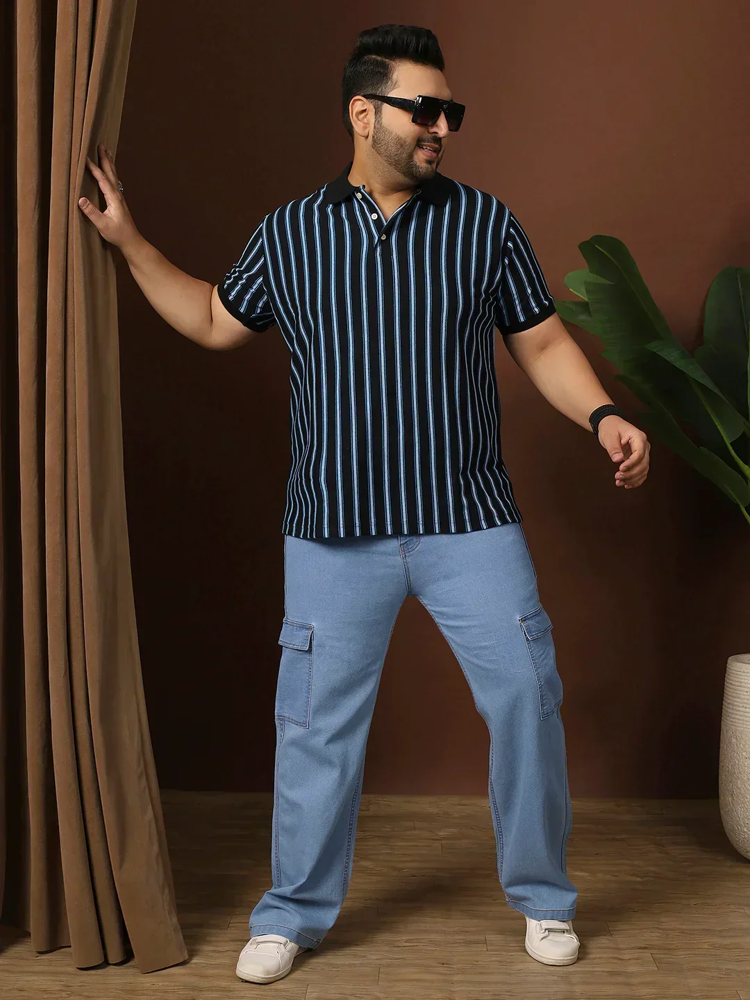 Men Plus Size Mirvu Striped Multi Polo Tshirt