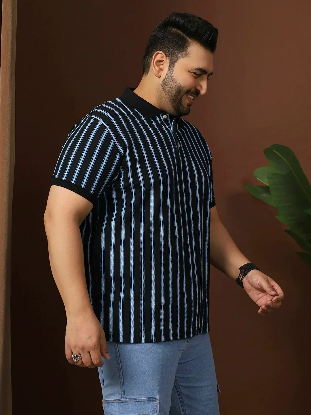 Men Plus Size Mirvu Striped Multi Polo Tshirt - Image 4