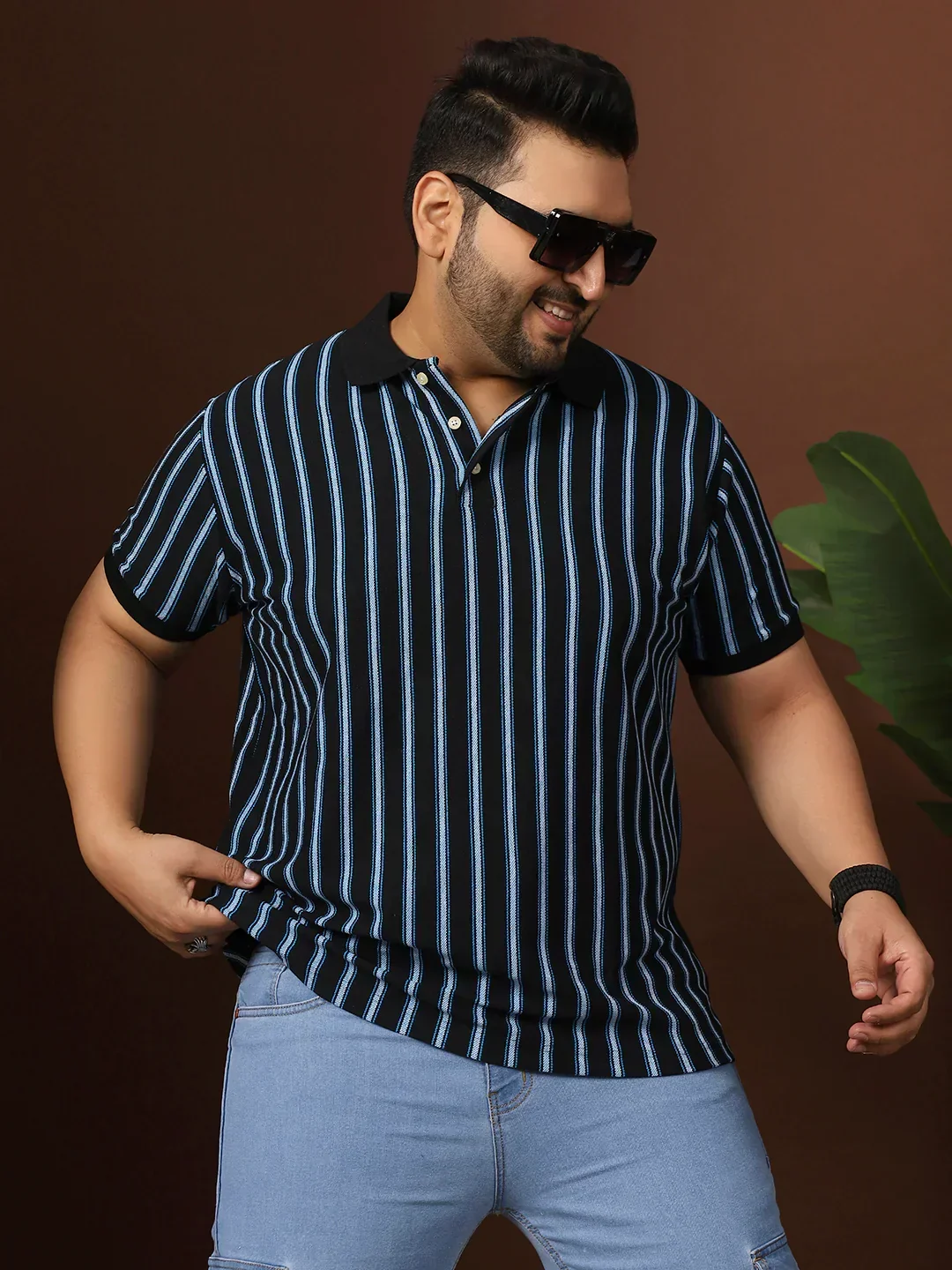 Men Plus Size Mirvu Striped Multi Polo Tshirt - Image 8