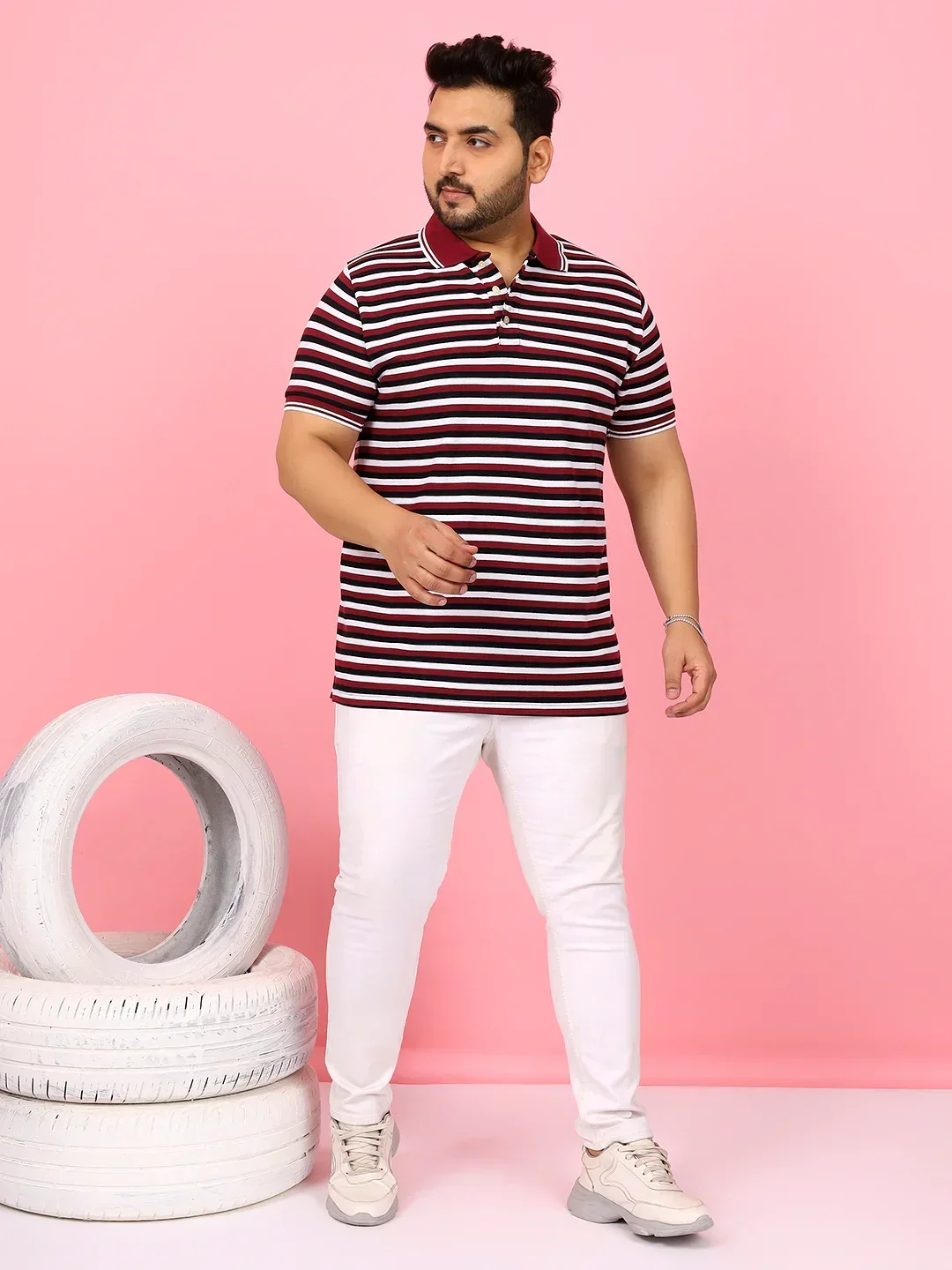 Men Plus Size Modoro Striped Multi Polo Tshirt