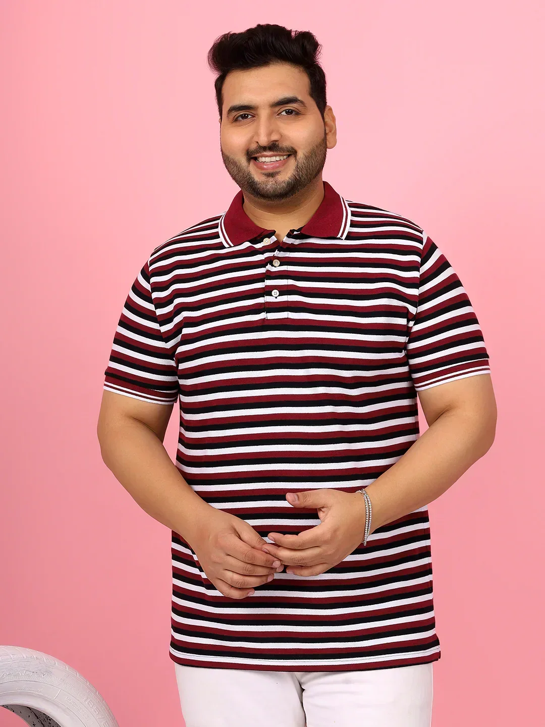 Men Plus Size Modoro Striped Multi Polo Tshirt - Image 2