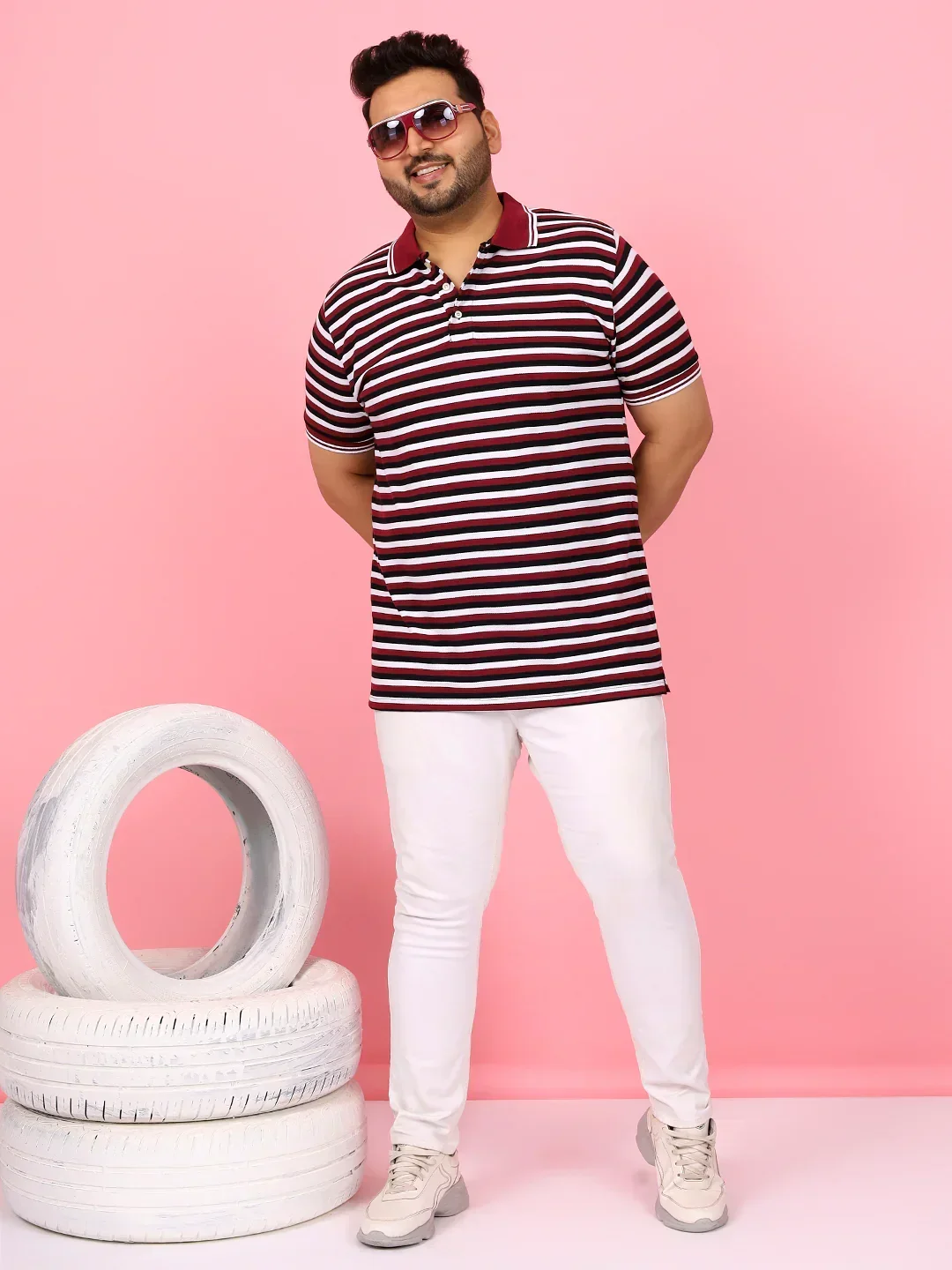 Men Plus Size Modoro Striped Multi Polo Tshirt - Image 3