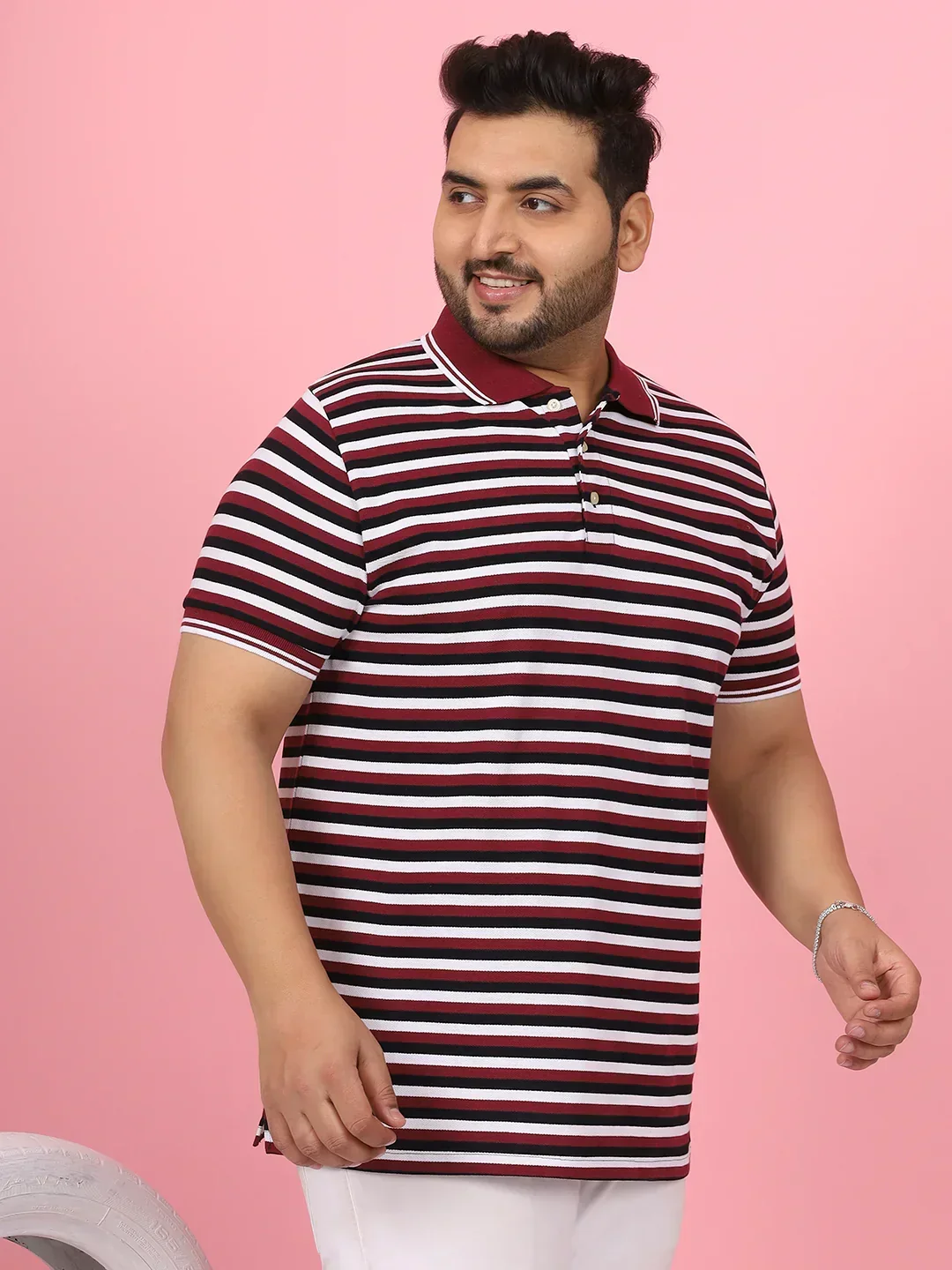 Men Plus Size Modoro Striped Multi Polo Tshirt - Image 4