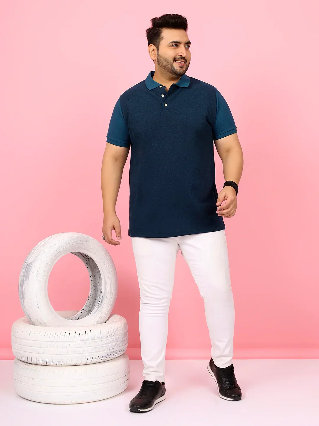 Men Plus Size Monove Colorblock Multi Polo Tshirt - Image 2