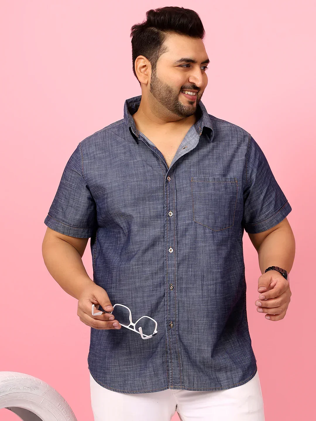 Men Plus Size Morocco Blue Solid Shirt - Image 2