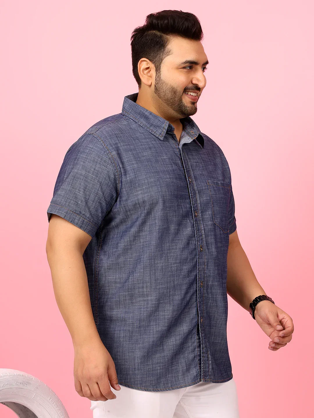 Men Plus Size Morocco Blue Solid Shirt - Image 3