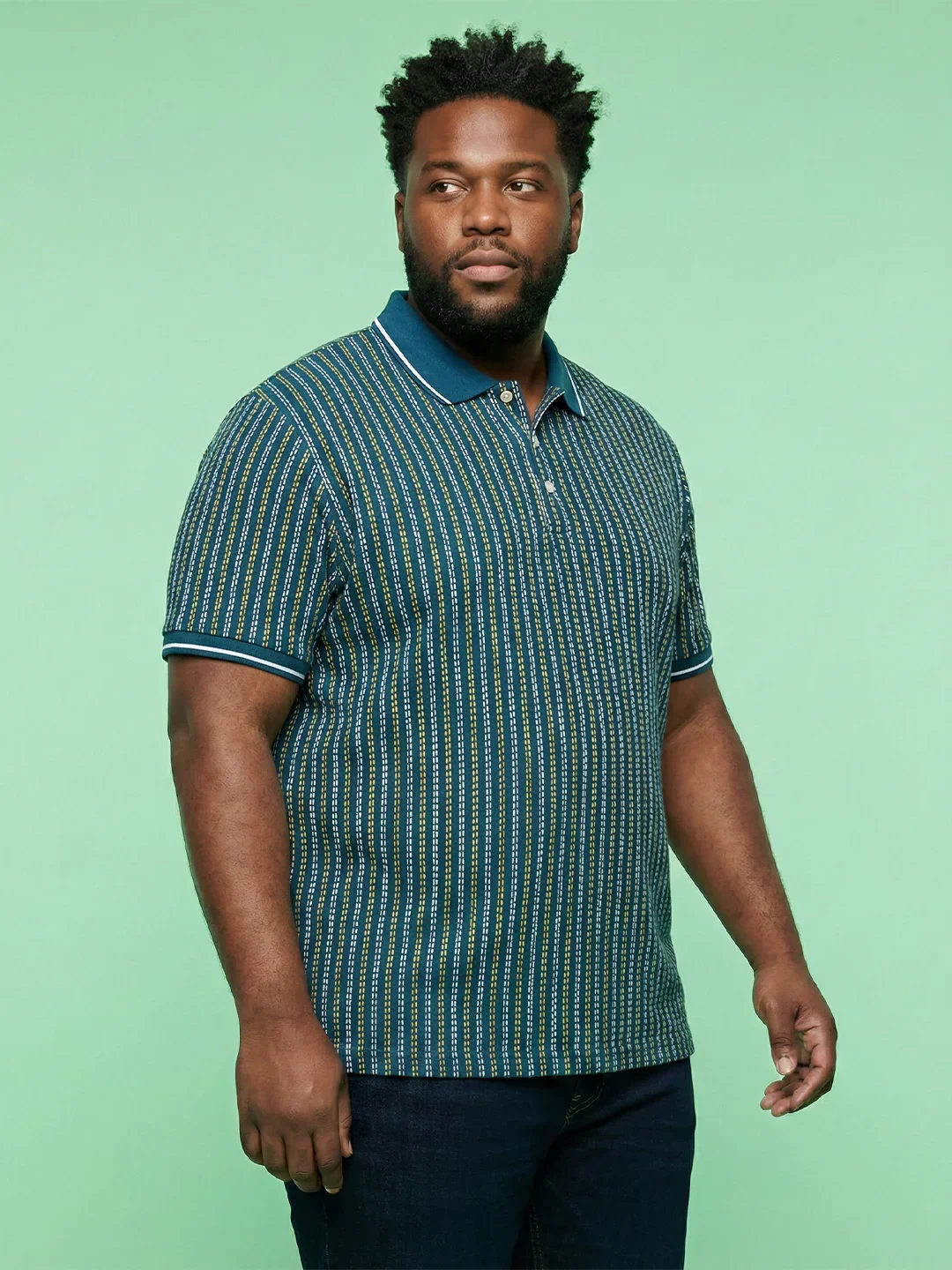 Men Plus Size Morsel-Blue Striped Polo Tshirt - Image 3